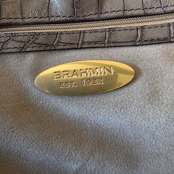 Brahmin Melbourne Anne Hobo Bag Croc Embossed Leather Shoulder Tote Gray Taupe - Picture 9 of 16